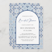 Arch Amalfi Tile Blue & Gray Bridal Shower  Invitation (Front/Back)
