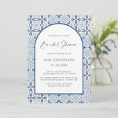 Arch Amalfi Tile Blue & Gray Bridal Shower  Invitation (Standing Front)