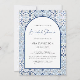 Arch Amalfi Tile Blue &amp; Gray Bridal Shower  Invitation