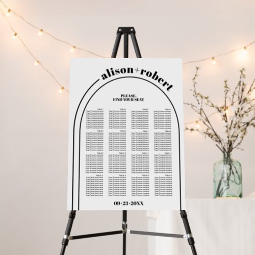 Arch and typography wedding seating chart      foam board