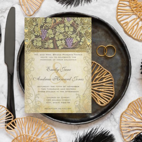 Arch Art Nouveau Peacock Birds Vineyard Wedding  Invitation