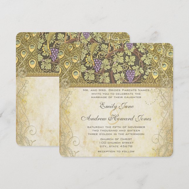 Arch Art Nouveau Peacock Birds Wedding Invitation (Front/Back)
