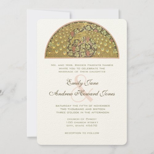 Arch Art Nouveau Peacock Birds Wedding Invitation