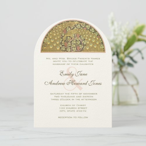 Arch Art Nouveau Peacock Birds Wedding Invitation