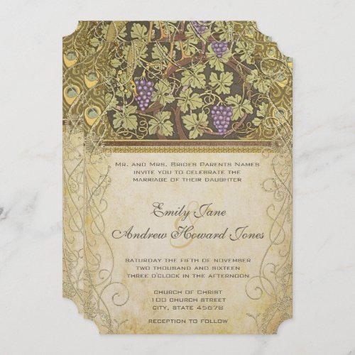 Arch Art Nouveau Peacock Birds Wedding Invitation