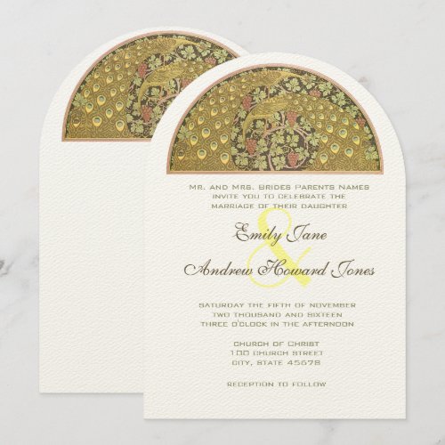 Arch Art Nouveau Peacock Birds Wedding Invitation