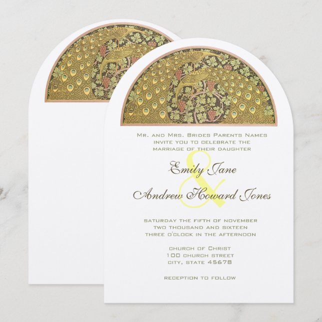 Arch Art Nouveau Peacock Birds Wedding Invitation (Front/Back)