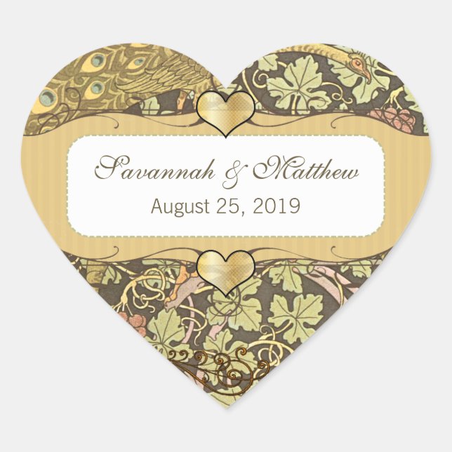 Arch Art Nouveau Peacocks Heart Wedding Seal (Front)