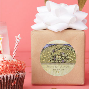 Arch Art Nouveau Vineyard Peacock  Classic Round Sticker