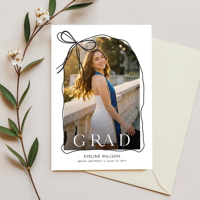 Arch Black Bow Photo Graduation Party Invitation Postcard (Creator Uploaded)