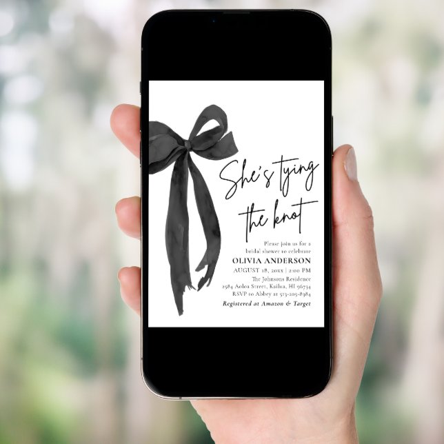 Arch Black Bow She's Tying the Knot Bridal Shower Invitation (Front Digital)