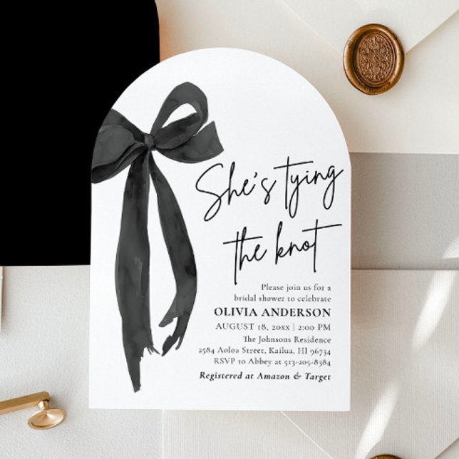 Arch Black Bow She's Tying the Knot Bridal Shower Invitation (Creator Uploaded)