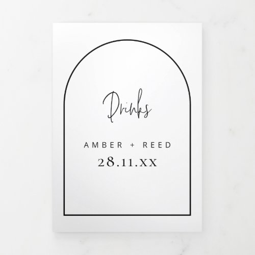 Arch Black  White Drinks Menu for Wedding