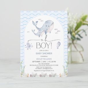 Arch Blue Oh Boy Under Sea Baby Shower Invitation