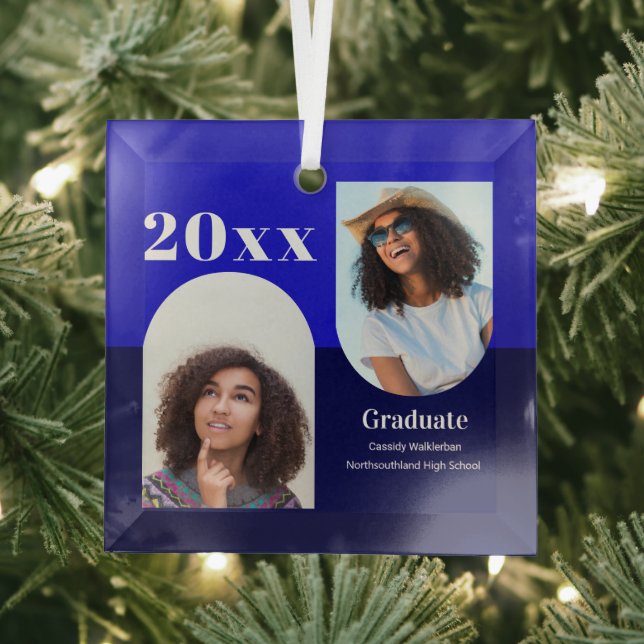 Arch Blue Photo Graduation Glass Ornament (Insitu)