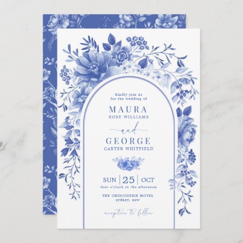 Arch Blue White Chinoiserie Flowers Wedding Invitation