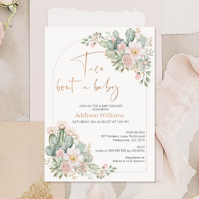 Arch Blush Floral Taco 'bout a Baby Baby Invitation (Girls Taco 'bout A Baby Baby Shower Invitation, Blush Floral Cactus Taco About A Baby Baby Shower )