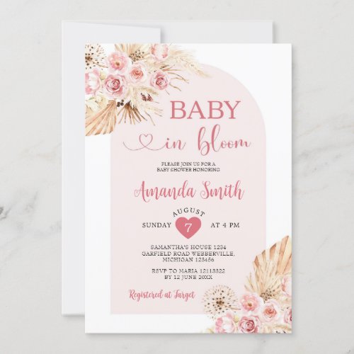 Arch Boho Baby In bloom Baby Shower Pampas Grass Invitation