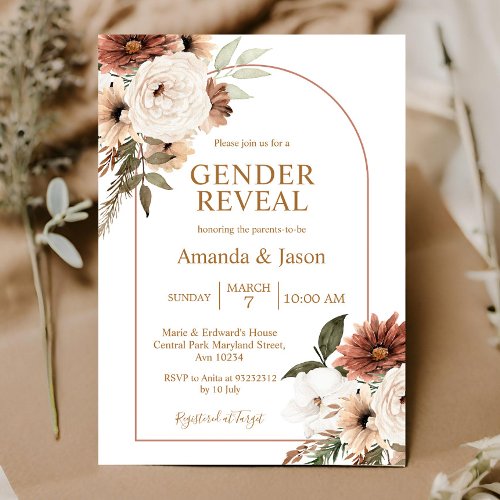 Arch Boho Floral Gender Reveal Invitation