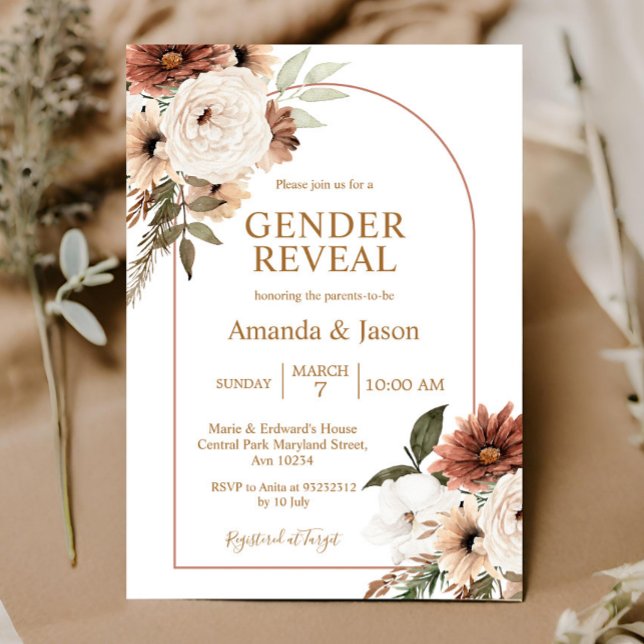 Arch Boho Floral Gender Reveal Invitation (Creator Uploaded)
