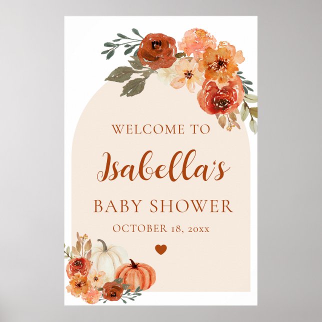 Arch Boho Little Pumpkin Baby Shower Welcome Sign (Front)