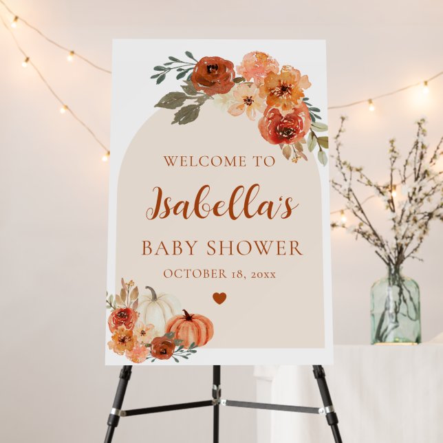 Arch Boho Little Pumpkin Baby Shower Welcome Sign (In Situ (Stand))