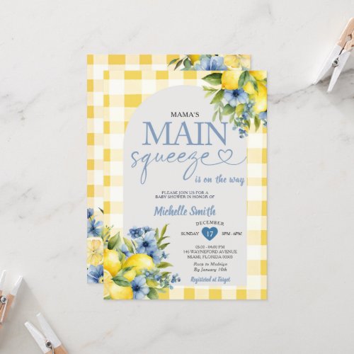 Arch Boho Mamas Main Squeeze Lemon Baby Shower Invitation