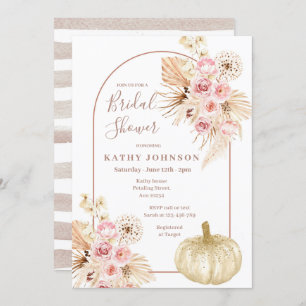 Arch Boho Pampas Grass and Pumpkin Bridal Shower  Invitation