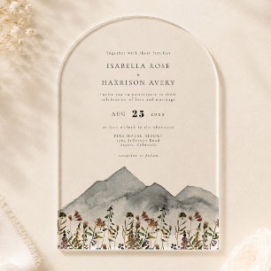 Arch Boho Watercolor Mountain Wildflower Wedding Acrylic Invitations