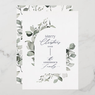Arch botanical elegant modern Christmas script Foil Holiday Card