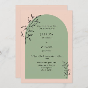 Arch & Botanical Leaves Blush & Sage Wedding Invitation