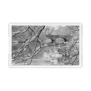 Arch Bridge over Frozen River in Winter Acrylic Tray