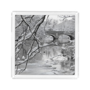 Arch Bridge over Frozen River in Winter Acrylic Tray