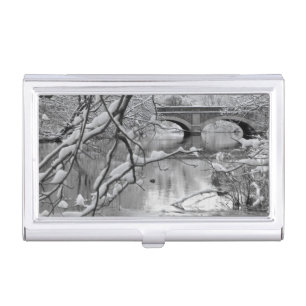 Arch Bridge over Frozen River in Winter Business Card Case