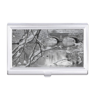 Arch Bridge over Frozen River in Winter Business Card Case