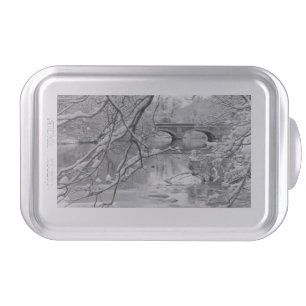 Arch Bridge over Frozen River in Winter Cake Pan