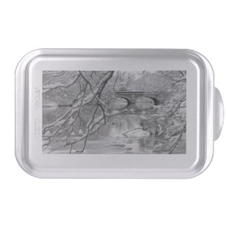 Arch Bridge over Frozen River in Winter Cake Pan