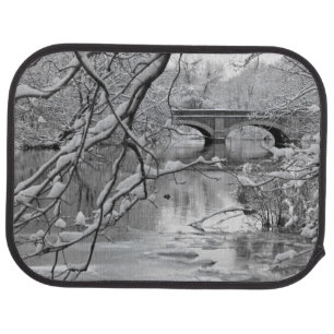 Arch Bridge over Frozen River in Winter Car Floor Mat