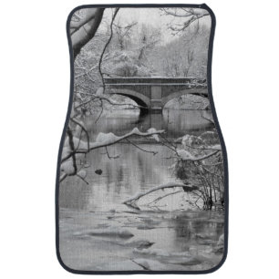 Arch Bridge over Frozen River in Winter Car Mat