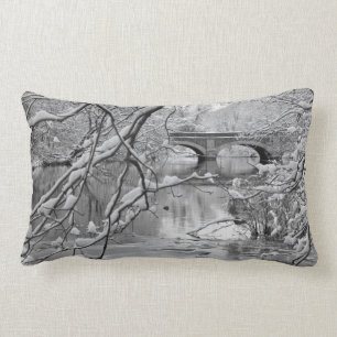 Arch Bridge over Frozen River in Winter Lumbar Pillow
