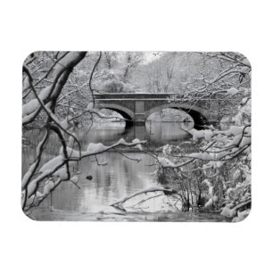 Arch Bridge over Frozen River in Winter Magnet