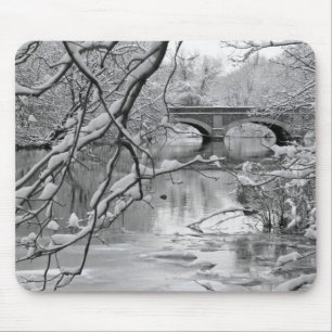 Arch Bridge over Frozen River in Winter Mouse Pad