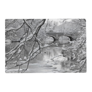 Arch Bridge over Frozen River in Winter Placemat