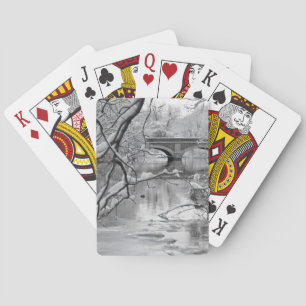 Arch Bridge over Frozen River in Winter Poker Cards