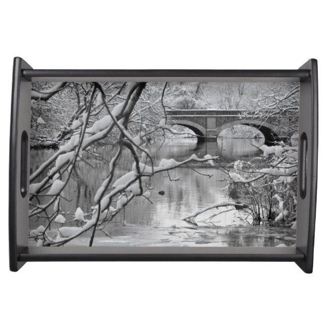 Arch Bridge over Frozen River in Winter Serving Tray (Front)