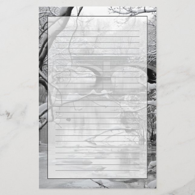 Arch Bridge over Frozen River in Winter Stationery (Front)