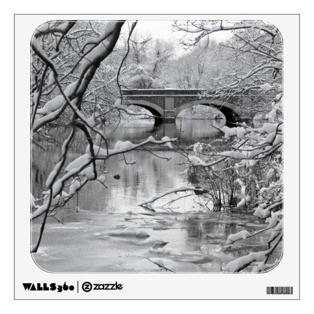 Arch Bridge over Frozen River in Winter Wall Sticker (Front)