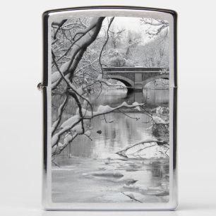 Arch Bridge over Frozen River in Winter Zippo Lighter