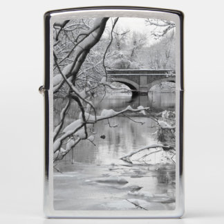 Arch Bridge over Frozen River in Winter Zippo Lighter