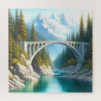 Arch Bridge Over Mountain Stream Jigsaw Puzzle